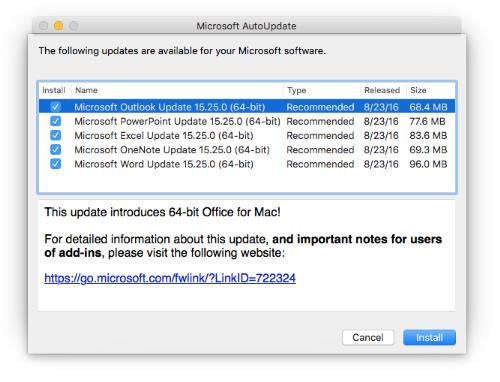 check for updates microsoft mac